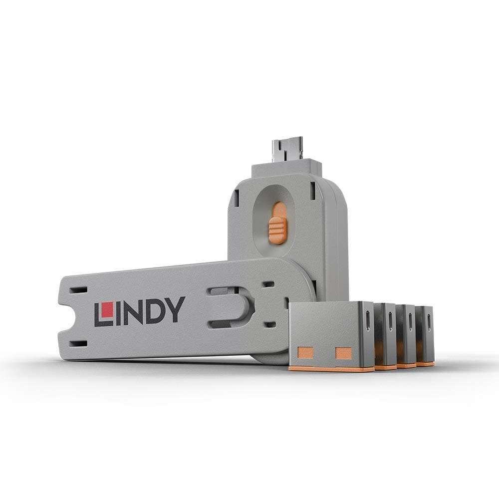 LINDY USB Port Blocker - Pack of 4 Colour Code: Orange
