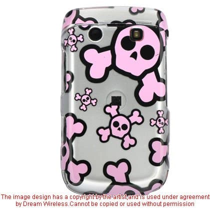 Silver with Multi Pink Skull Snap on Hard Skin Cover Case for Blackberry Bold 2 Bold2 9700 + Belt Clip