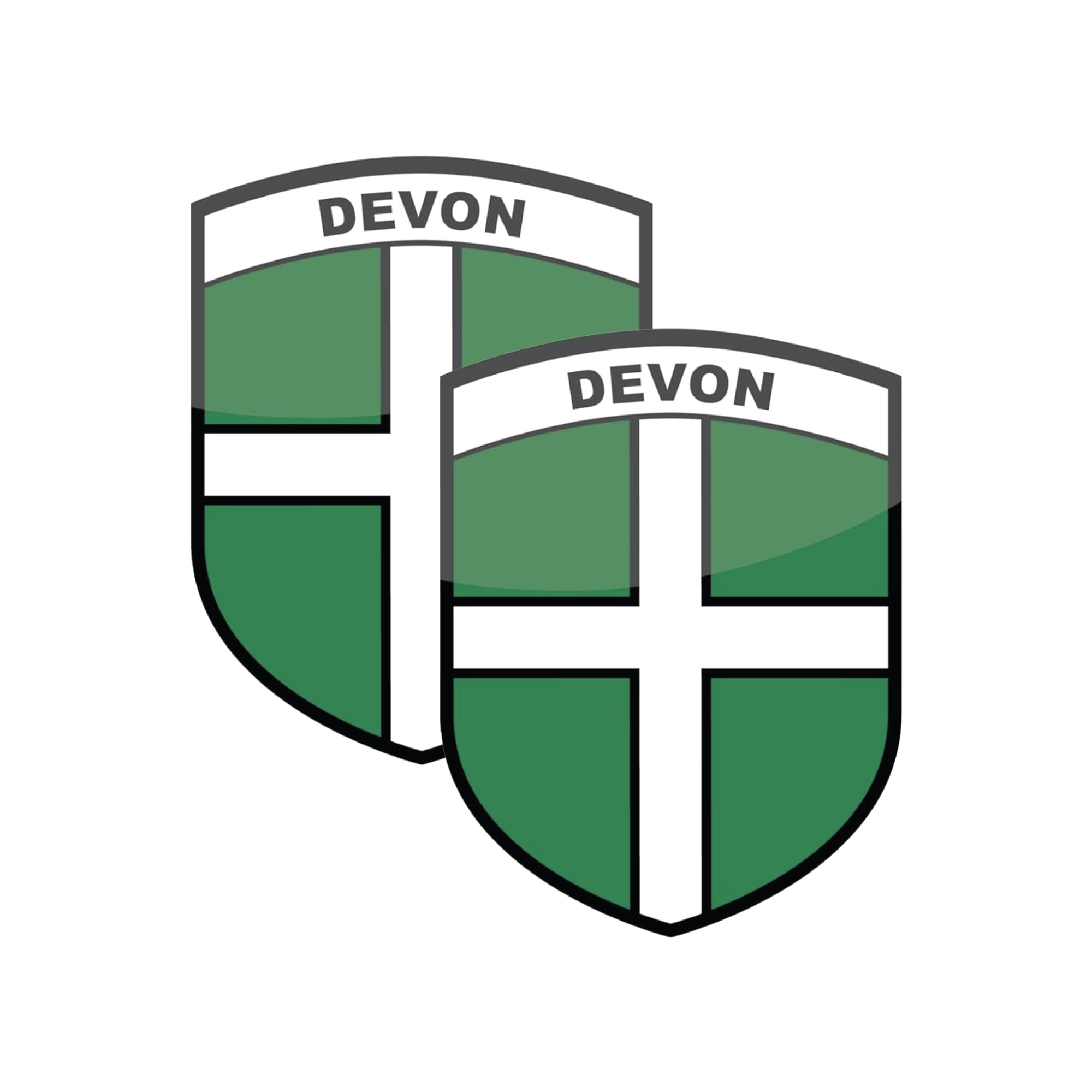 Pack of 2 Devon County Flags - Self-Adhesive Vinyl Stickers - 87x66mm - Car, Van, Truck Bumper Sticker - White Vinyl Flags