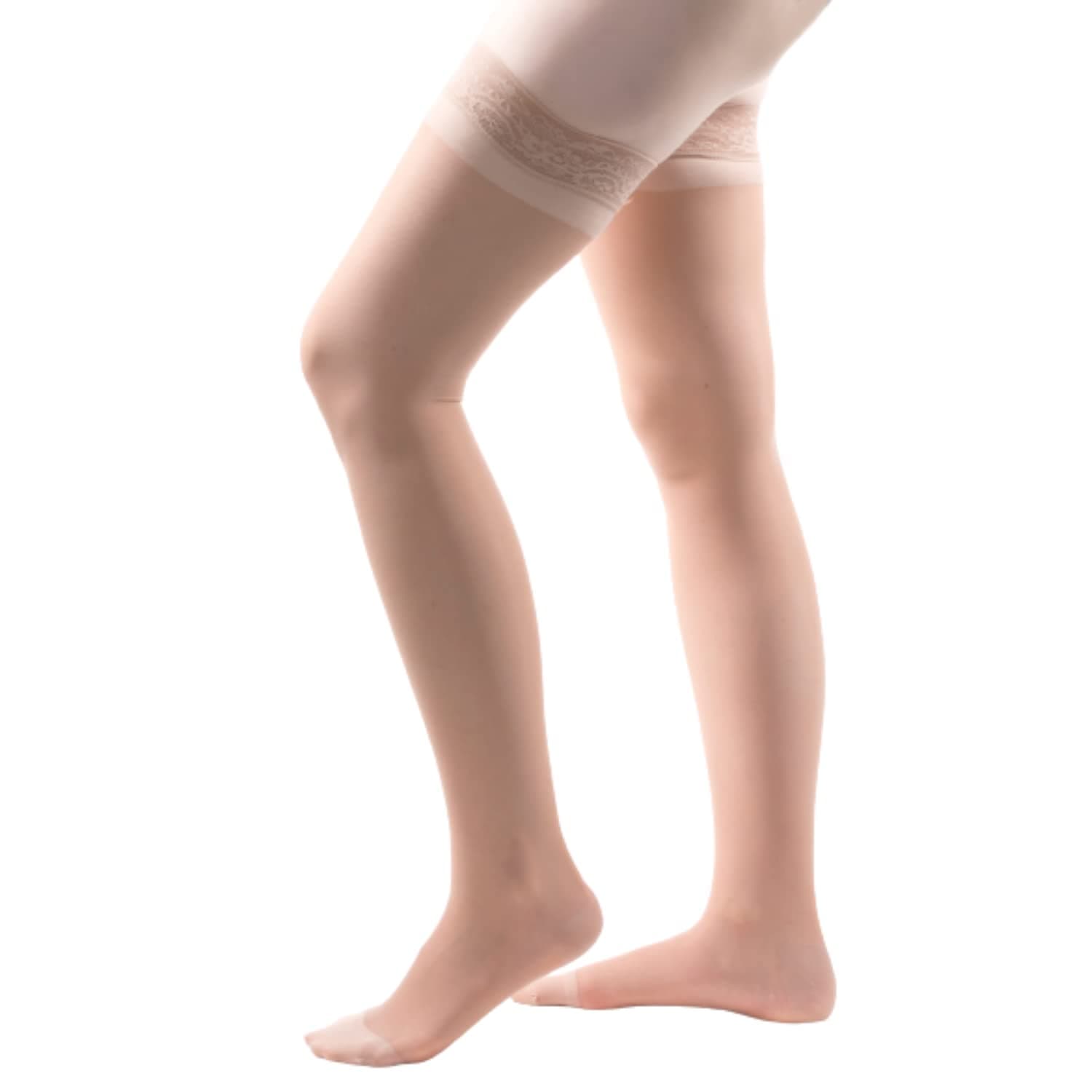Allegro 15-20 mmHg Essential 4 Sheer Compression Hose - Comfortable, Thigh High, Closed Toe Support Stockings for Women, Nude, Medium (1 Pair)