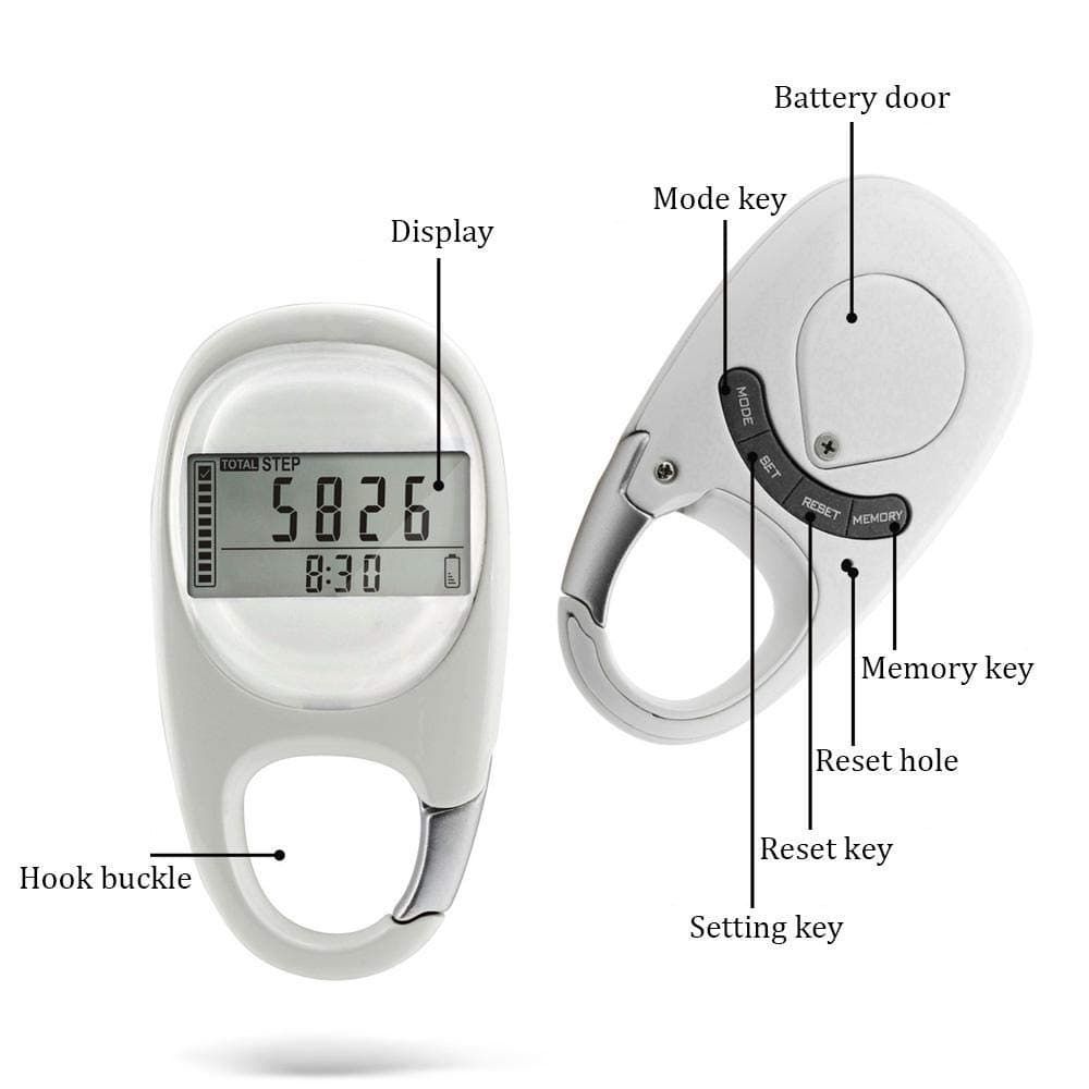 3D Digital Pedometer with Clip, Maizad Simple Walking Step Counter for Men Women Kids, Track Steps and Miles/Km Calories Burned & Activity Time 7 Days Memory (White)