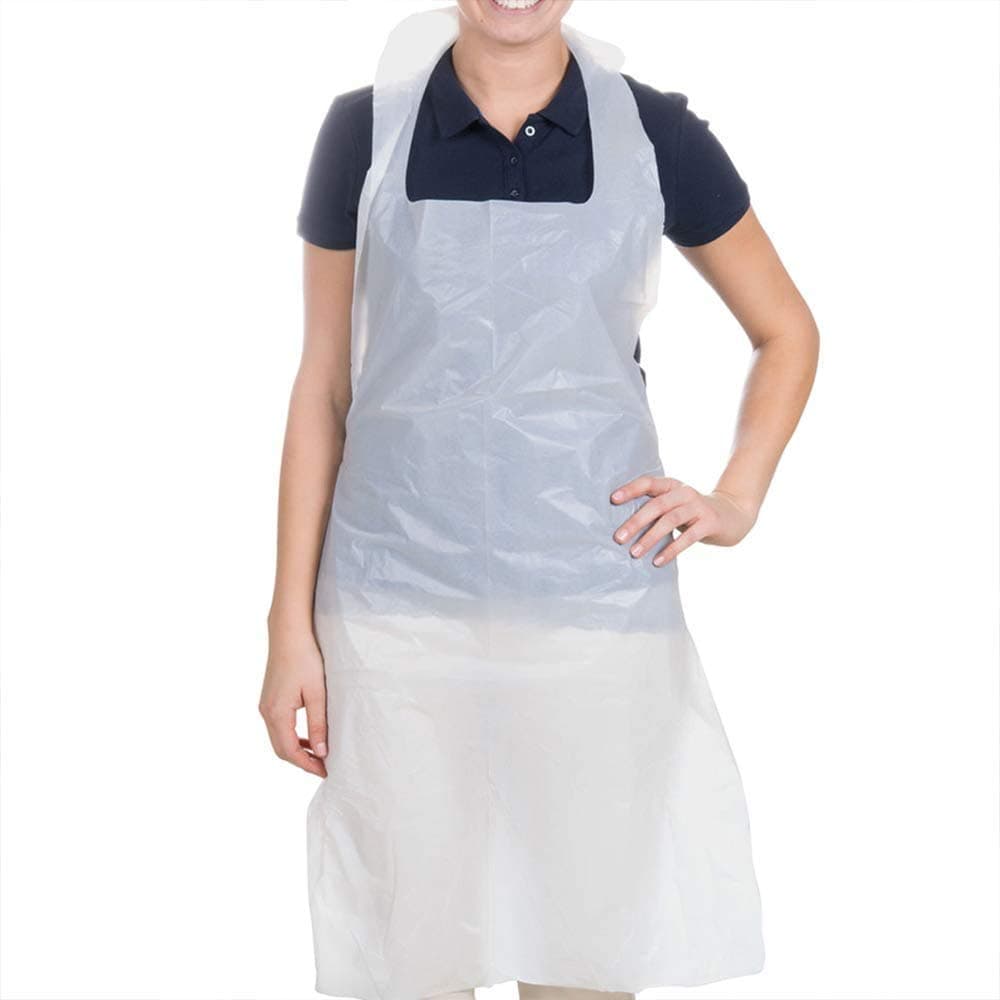 100 Pack Disposable Aprons for Adults White - Waterproof Apron Pack - Plastic Aprons Medical Virus Protection - PPE Aprons Disposable - Throw Away Single Use Aprons