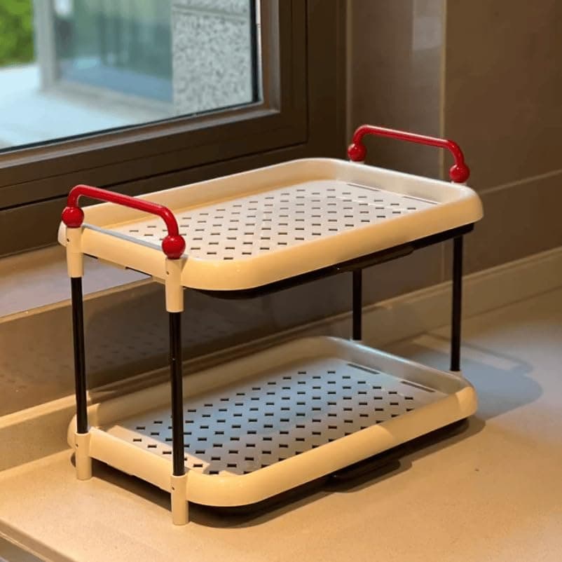 2 Tier Kitchen Storage Organizer for Glasses Teacups Mug, Bottle Drying Rack with Pull-Out Drain Tray Multi-Functional Plastic Coffee Cup Holder for Countertop. (Storage rack)