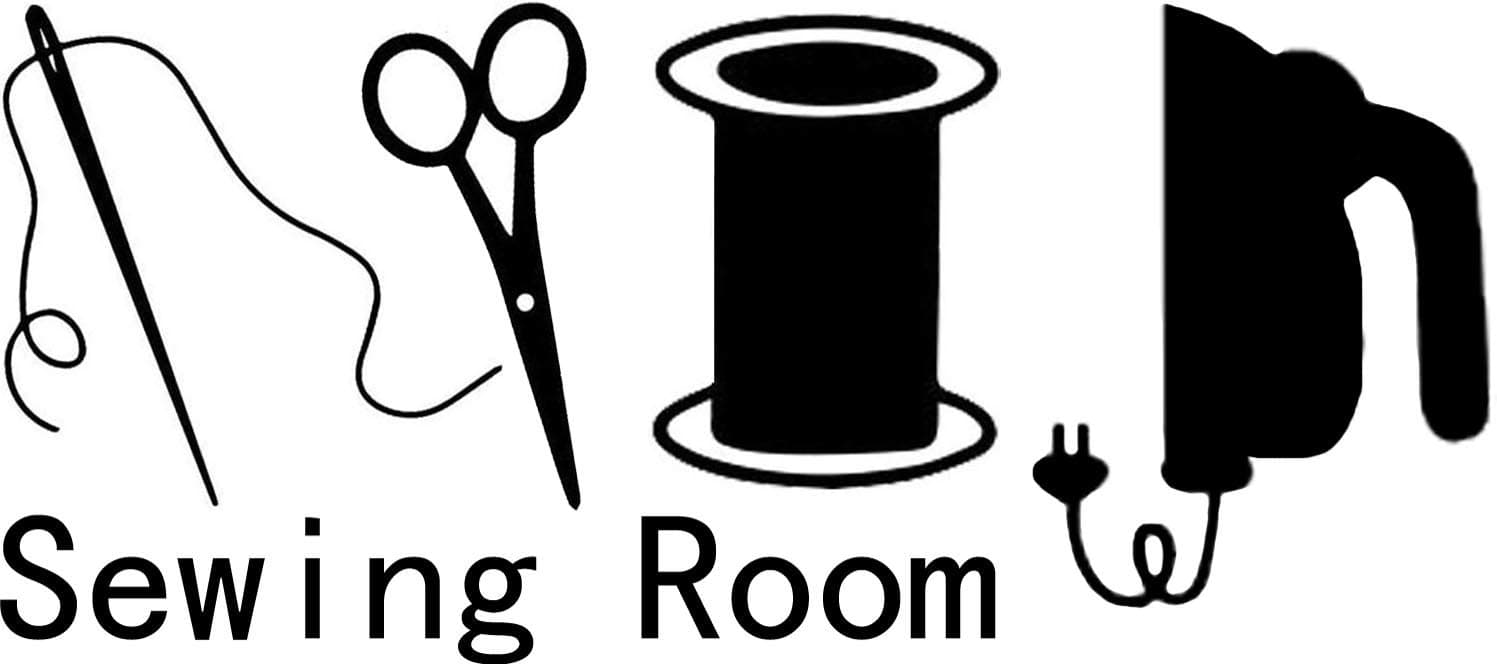 BIBITIME Sewing Room Needle Thread Scissors Wall Decals Tailor's Shop Dress Cloth Store Window Sign Vinyl Sticker Home Art PVC Murals Living Room Women Bedroom Decor (Black, Sheet 15.7" x 35.4")