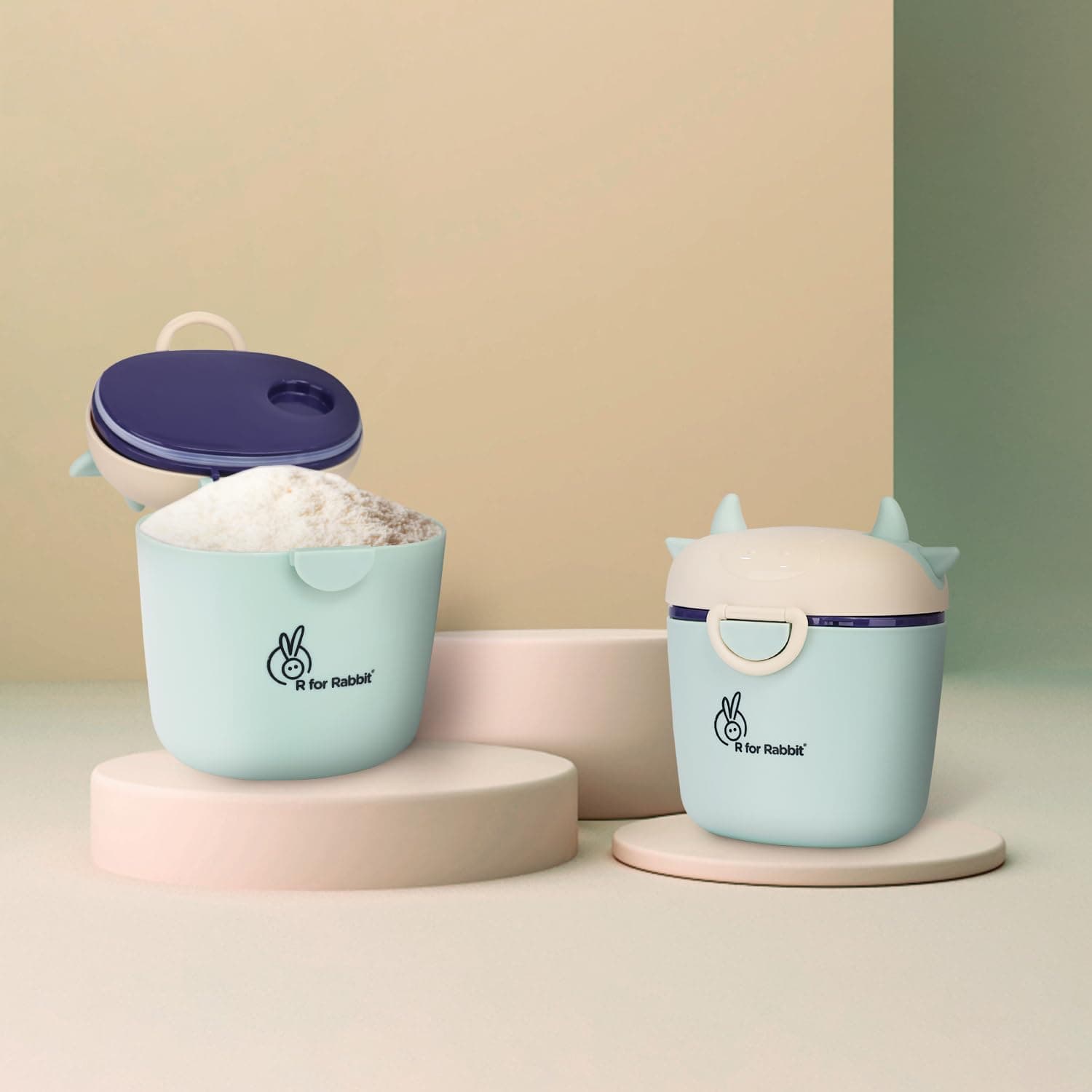 - First Feed Crescent Storage Meal Box with Spoon and Leveler for Baby | Non-Toxic BPA Free Kids Milk Powder Box Multi-Functional Snack/Fruit Container 310 Gram Capacity (Green)