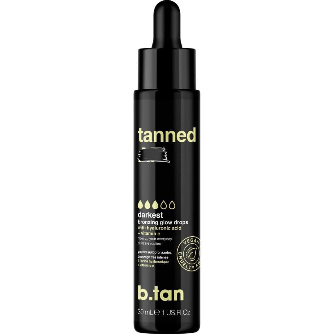 b.tan Dark Self Tan Drops for Face | Tanned AF - Darkest Self Tanner Bronzing Glow Drops, Vegan, Cruelty Free, 1.0 Fl Oz