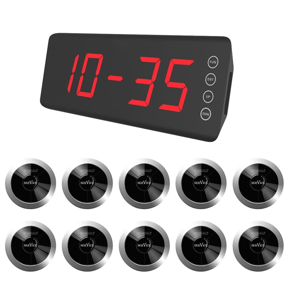 Home Pager Service Calling System, Wireless Single Nurse Call Pager, Pack of 10 Pagers and 1 Receiver