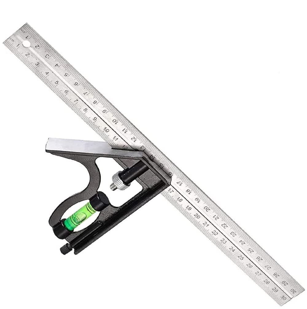 SNAGAROG Combination Square, 12'' Stainless Steel Angle Ruler Engineers Set Square Adjustable Carpenters Square Set Adjustable Metric Carpentry Square Measuring Tool with Bubble Level for Woodworking