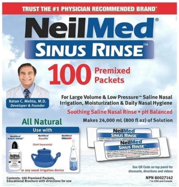 NeilMed Sinus Rinse All Natural Relief Premixed Refill Packets 100 Each