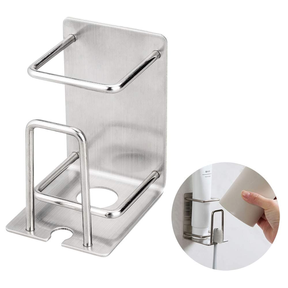 Toothbrush Holder - Wall Mounted 3 in 1 Toothbrush Holder Toothpaste Holder and Cup Holder,304 Stainless Steel Organizer Toothbrush/Toothpaste Holder Wall Mounted Adhesive (1 Pack)