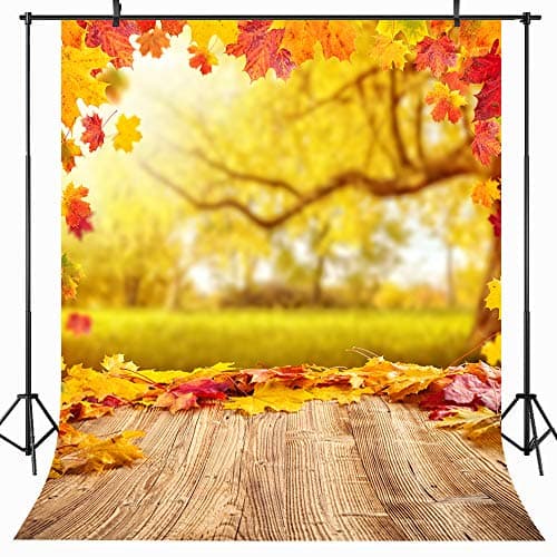 Allenjoy 5x7ft Fall Backdrop Fall Maple Leaves Photography Backdrop Natural Scene Fall Backdrops for Photography Wood Floor Photo Backdrop Vinyl Fall Photography Props