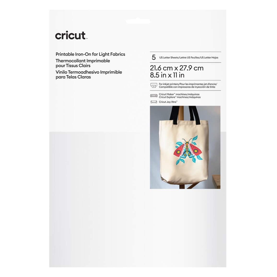 Printable Iron On for Light Fabrics - US Letter Size, (5ct), Printable HTV Vinyl for Inkjet Printer, Compatible with Maker, Expression, and Joy Xtra Machines