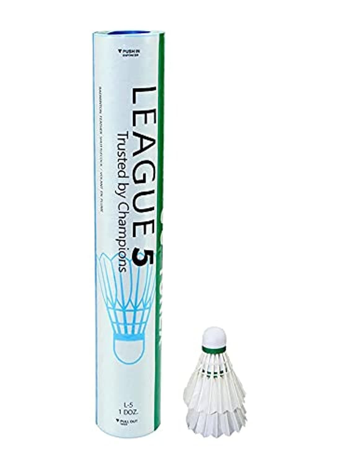 League 5 Feather Shuttlecock Speed 2, White, L