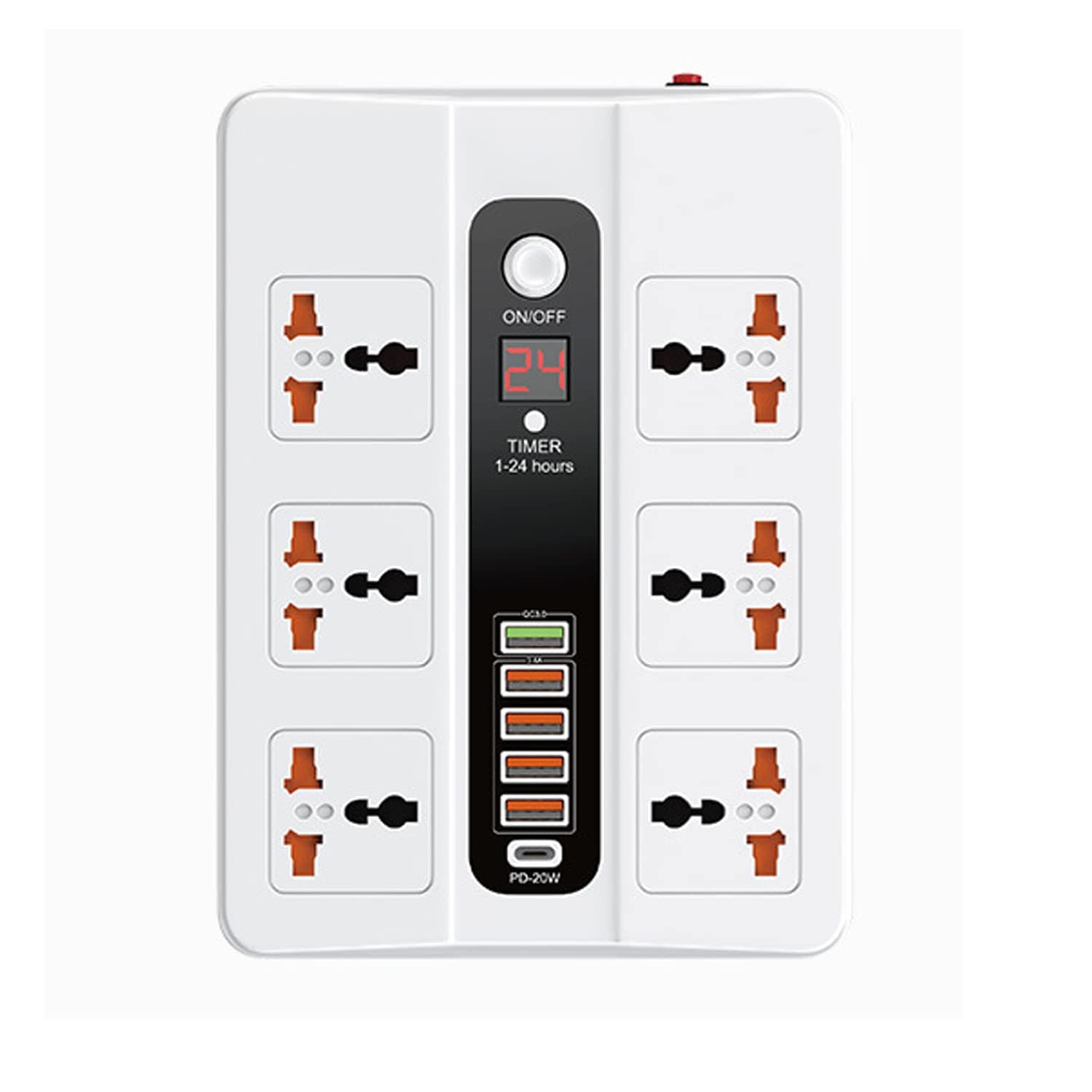 Power Strip Surge Protector with USB - Extension Cord Flat Plug with Widely 6 AC Outlet and 5 USB 1 PD, LED Small Desktop Station with 6 ft Power Cord, Compact Socket