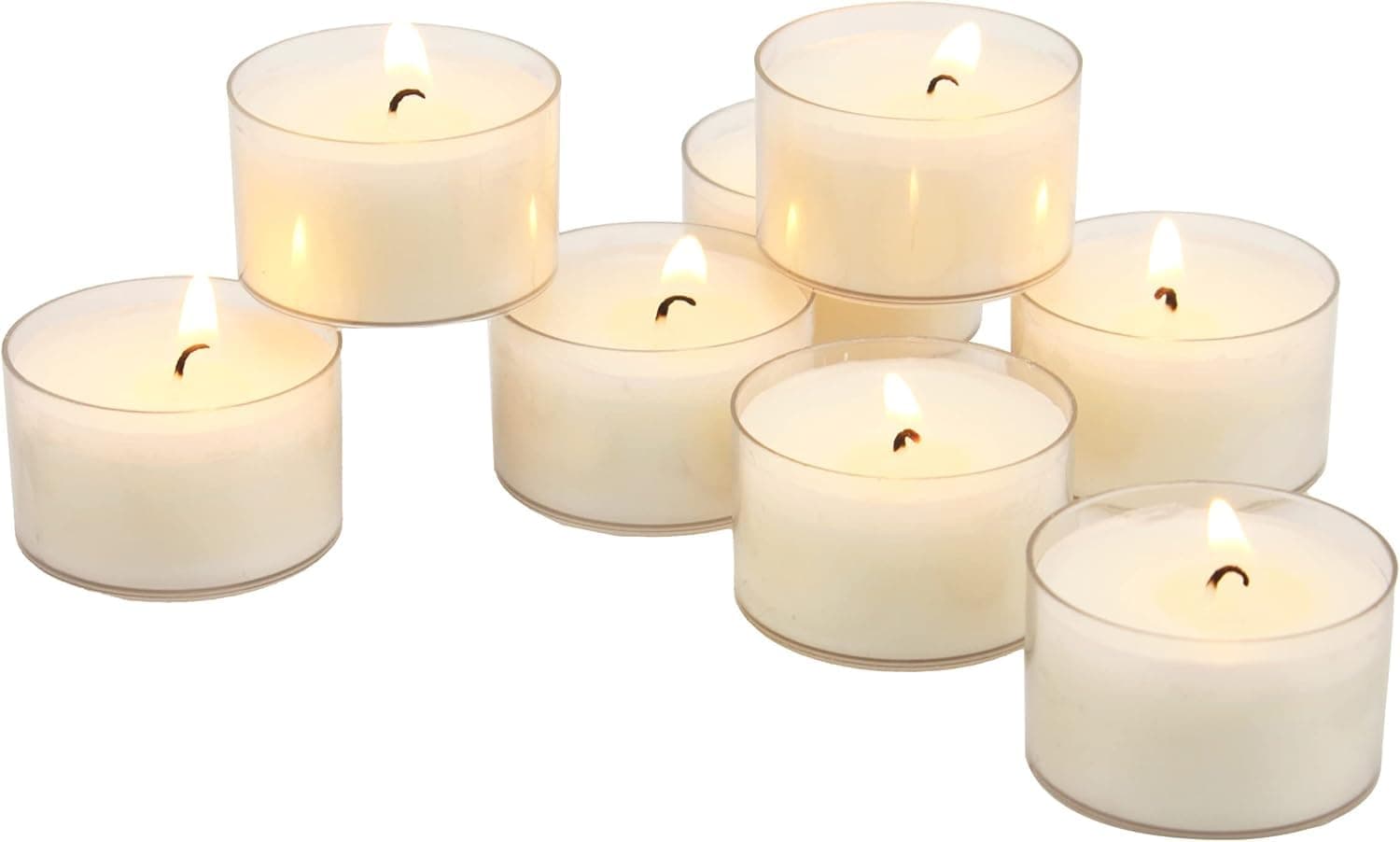 Bulk 96 Pack Unscented Smokeless Long Burning Clear Cup Tea Light Candles With 8 Hour Extended Burn Time