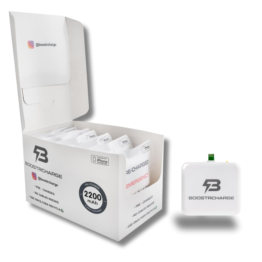 [10-Pack] Boostrcharge Emergency Charger for iPhone I Single-Use I Pre-Charged I Fast Charging I Travel Must Have