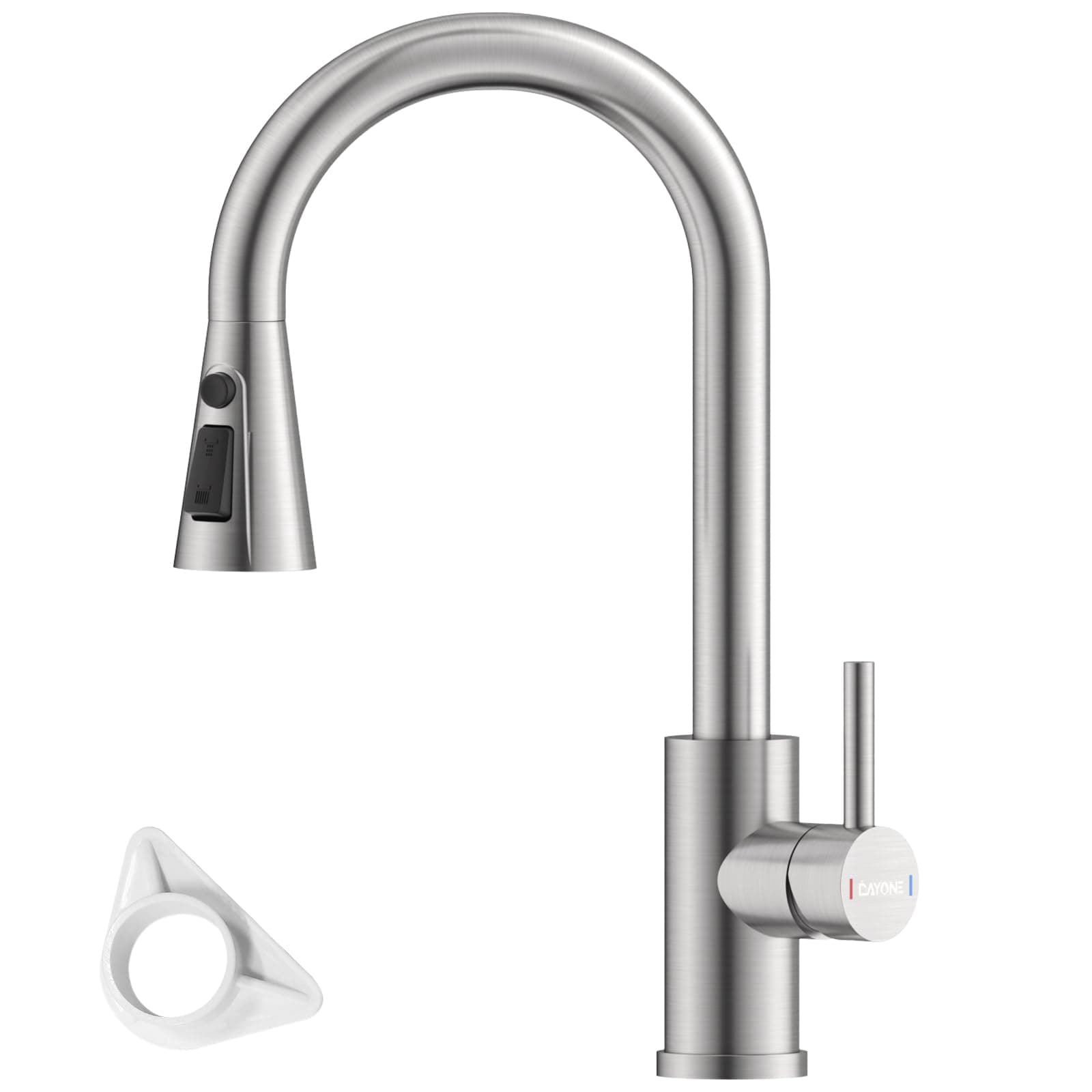 DAYONE Kitchen Mixer Tap with Pull Out Spray, SUS304 Stainless Steel Sink Mixer, Single Lever Sink Tap, High Arc 360° Swivel 3 Spray Modes Kitchen Faucet Brushed Steel