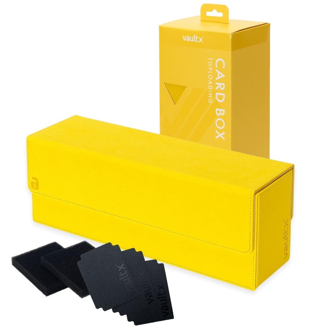 Vault X Trading Card Storage Box, Premium Exo-Tec Material, Detachable Magnetic Lid, Dividers & Foam Fillers, Deck Boxes, Toploaders, Sleeved Cards, for Collectible Games, Sports, TCG (Yellow)