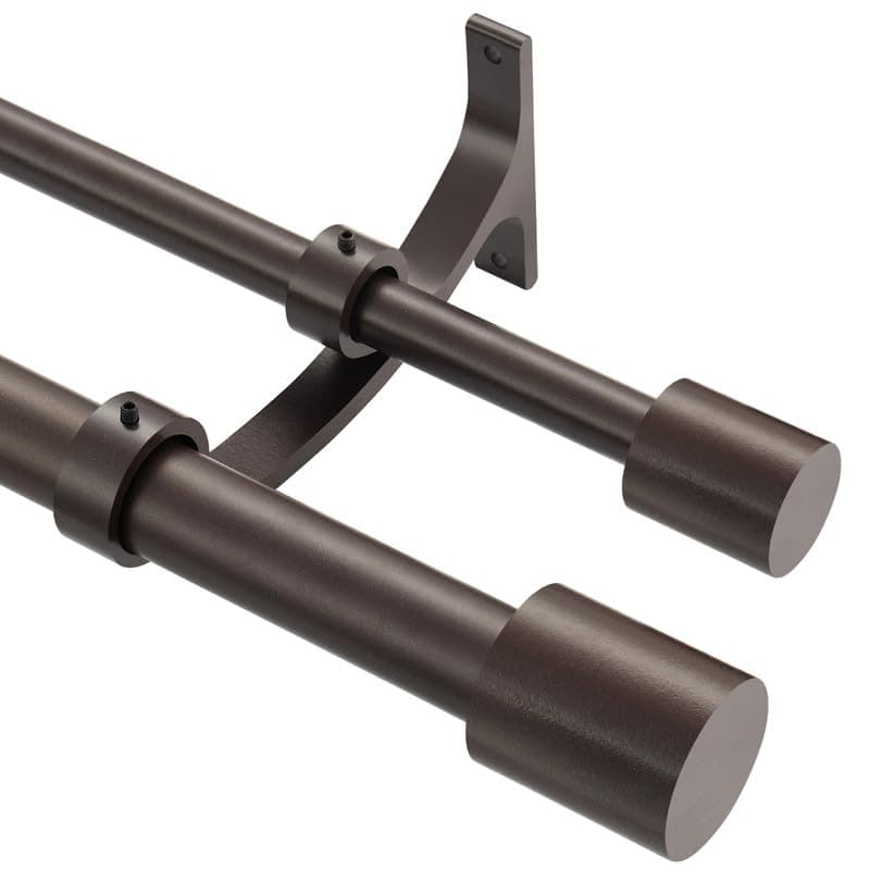 Brown Double Curtain Rods 36-72" (3-6ft), Decorative Window Double Curtain Rod with Cap Finials, Adjustable 1 Inch Front and 5/8 Inch Back Double Window Drapery Rod, Telescoping Dual Curtain Rod