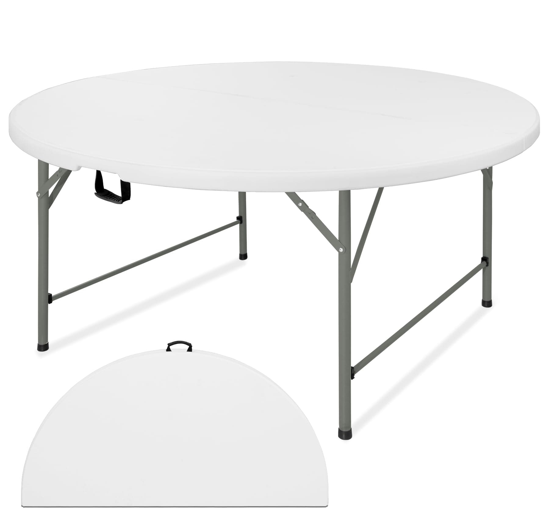5 FT Round Folding Tables with Carrying Handle 60 inch Heavy Duty Portable Plastic Commercial Table Steel Legs for Party, Dining, Wedding, Events, Picnic Indoor, Outdoor (White,1 Pack)