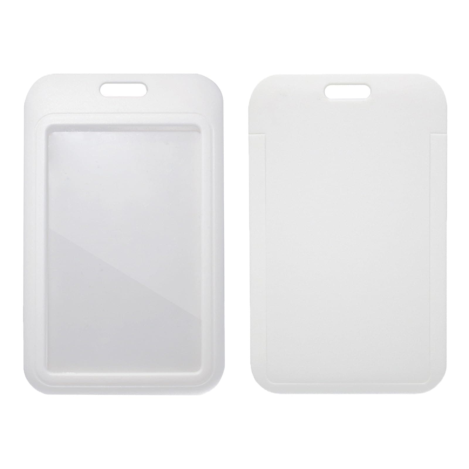 Larpur 2 Pack Vertical ID Badge Holders Hard Plastic Card Cases with Clear ID Window for School, Office, Factory, White