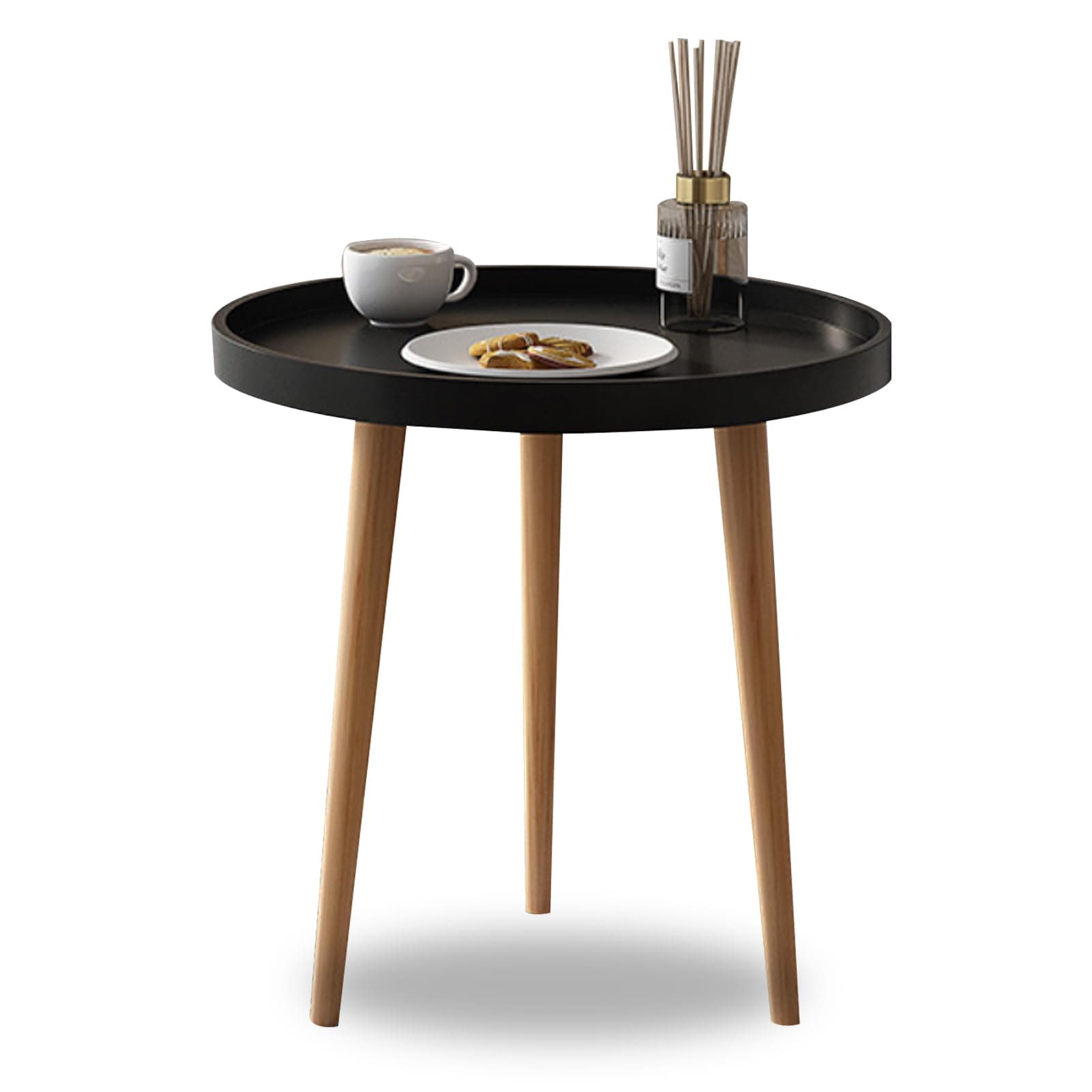 DAYONG Round Side Table, White Tray Nightstand Coffee End Table for Living Room, Bedroom, Small Spaces, Easy Assembly Bedside Table，40CM*40CM*44CM (Black)