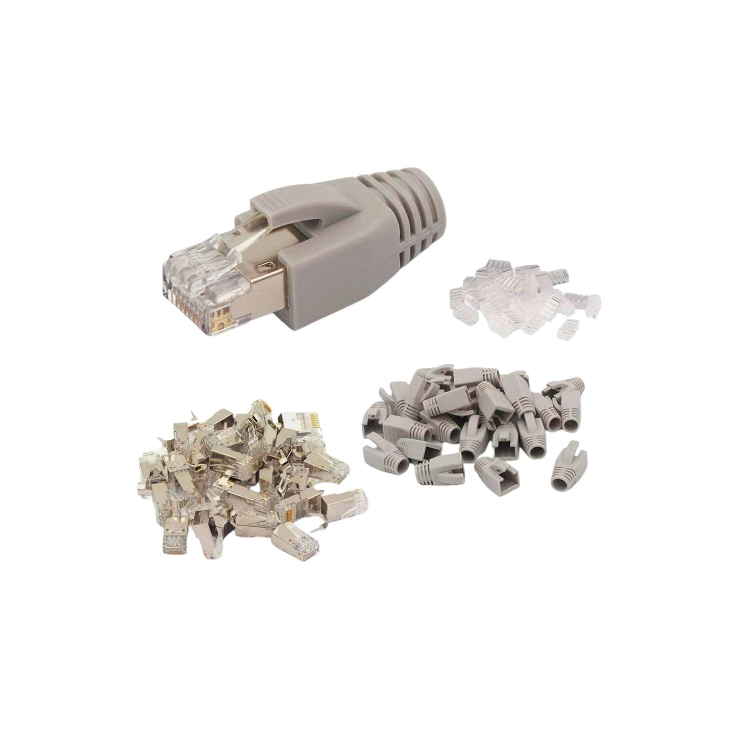 20 Pack CAT7 Shielded RJ45 Connector Cat6A, Cat7 Cable STP Solid and Stranded Ethernet Wire Cat7 Modular Plug comes with 20 Load Bar and 20 CAT7 RJ45 Boots (GREY)
