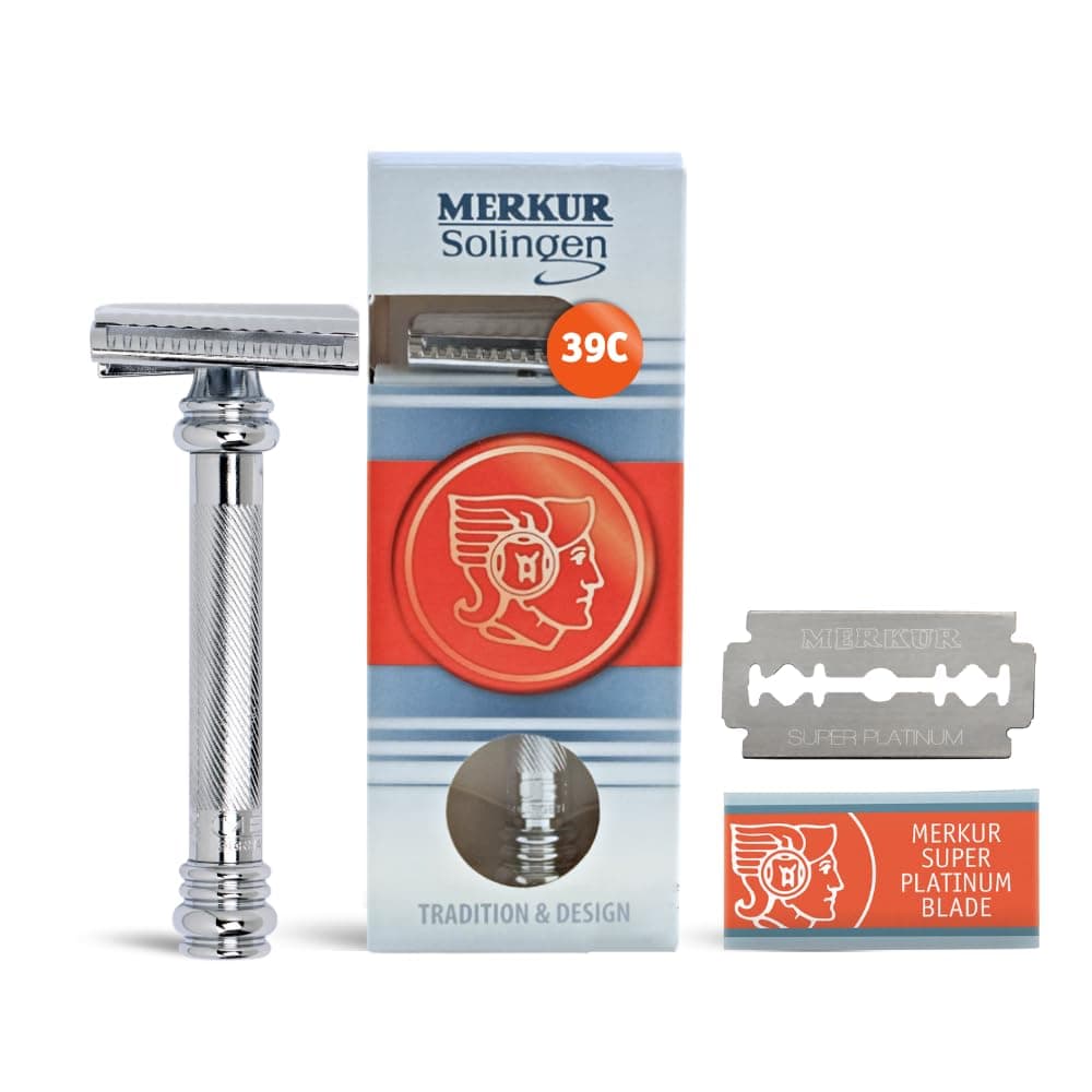 39C Double Edge Safety Razor, Slant Bar Design- Long Handle, Made in Germany, Plastic-Free, Two Piece Design