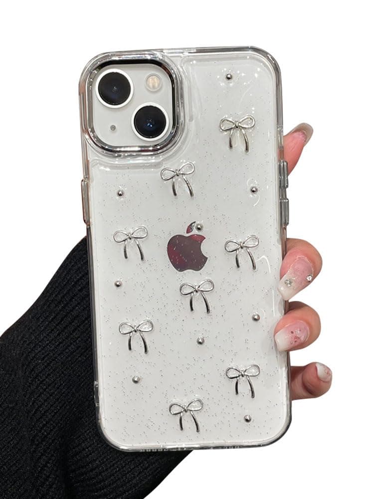 EYZUTAK Case for iPhone 13/iPhone 14, Bling Glitter 3D Bowknot Phone Case Cute Sparkly Crystal Clear Bow Aesthetic Design Case Slim Soft Durable TPU Transparent Protective Cover for Women Girls - Bow