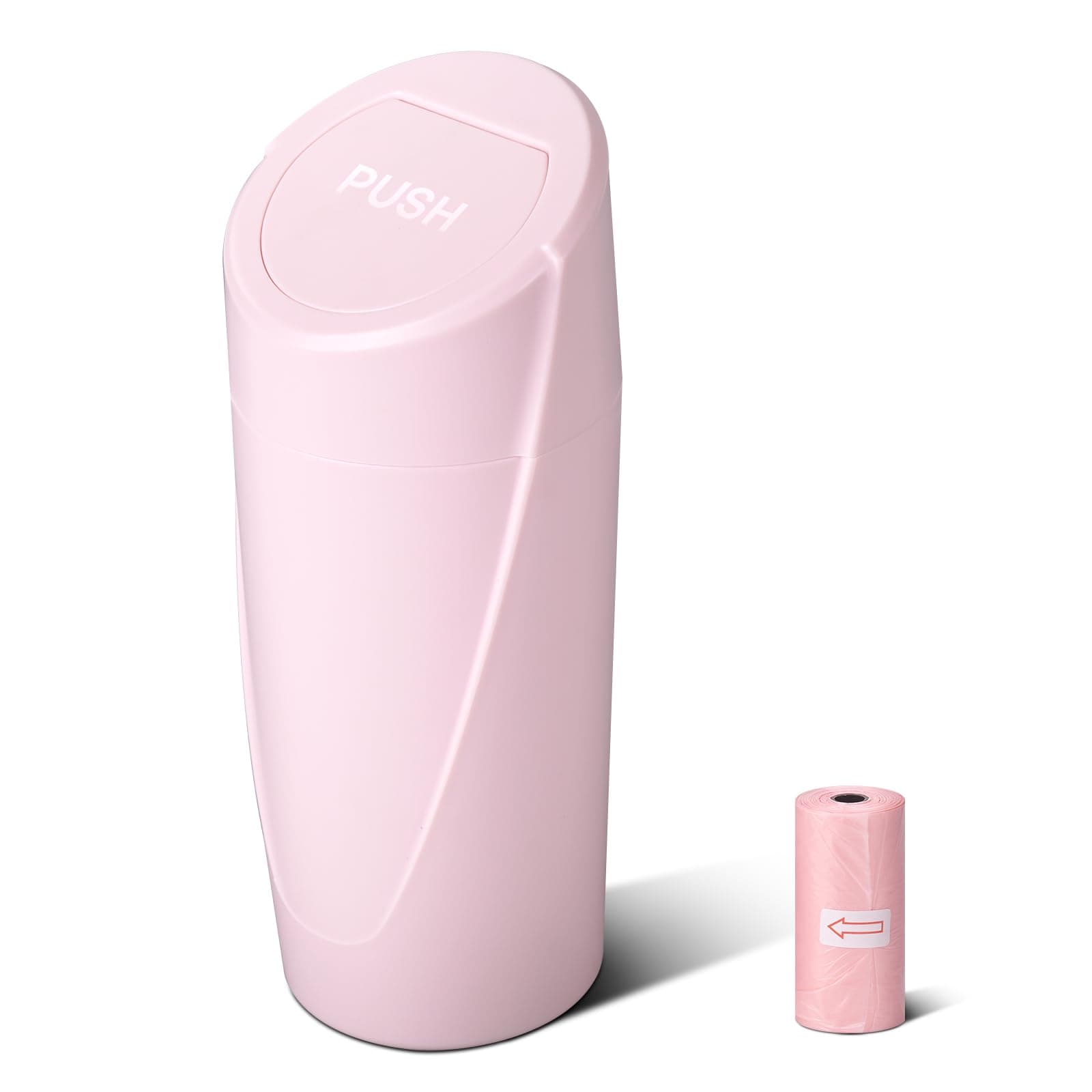 Car Trash Can Bin with Lid - Car Garbage Can Cup Holder - Pink Mini Leakproof Vehicle Garbage Bin with 20pcs Trash Bags - Automobile Organizers and Storage for Front Back Seat Accessories