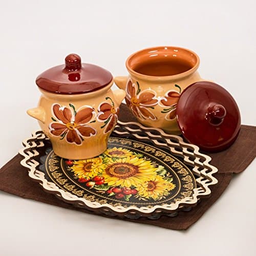 Sunflower Kitchen Gift Set. Stoneware. Clay Pots