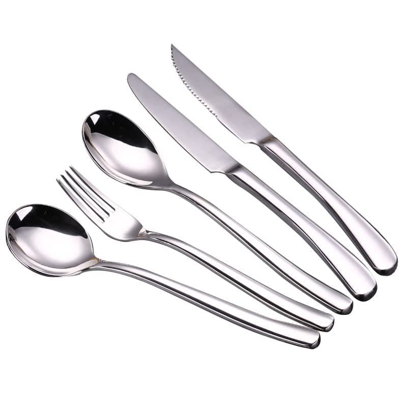 Silverware Flatware Cutlery Set, 5/20/30/40/50/60 Pieces Household Stainless Steel Cutlery Set, Steak Knife, Main Table Spoon, Main Table Fork, Dessert Spoon (Silver 12Set)