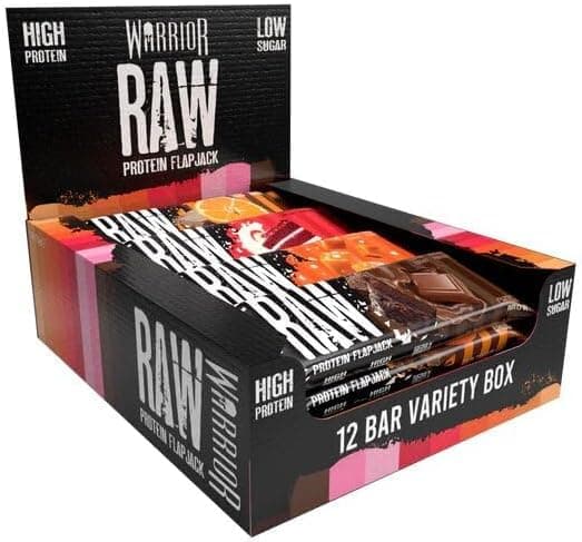 Warrior Raw Protein Bars – 20g Protein Per Bar – High Protein Snack Bars Multipack (12 or 24 Bars, 75g Each) – Low Sugar, High Fibre Breakfast & Meal Replacement Bar – Variety Pack Flapjack