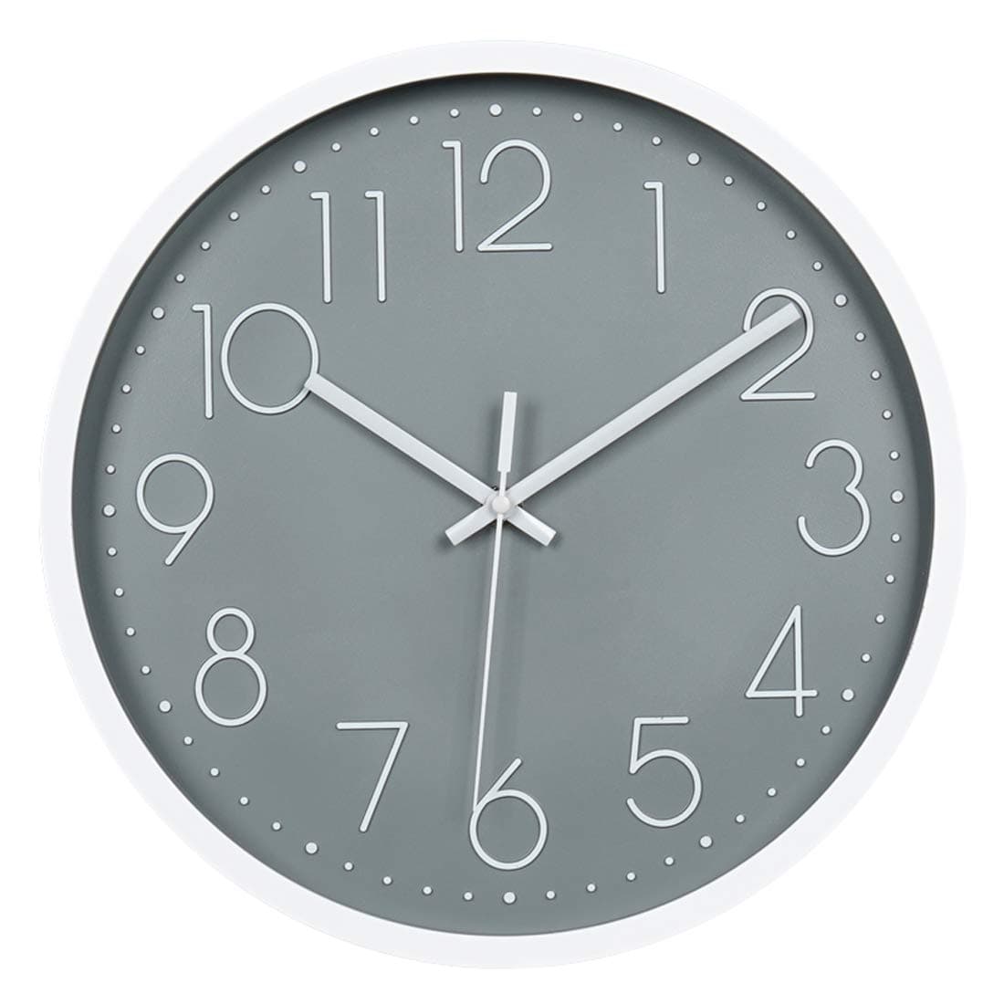 Wall Clock 12" Silent Non Ticking Arabic Numeral Clock Round Decorative Wall Clock for Living Room, Bedroom, Kitchen (Battery Not Included) Grey