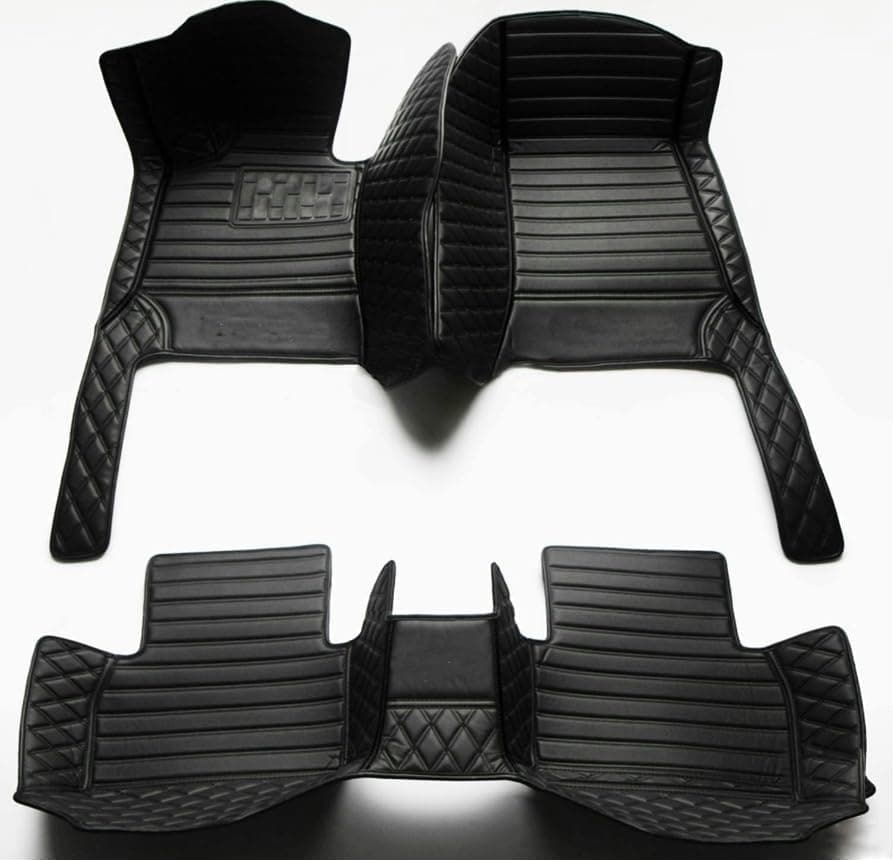 Custom Personalized Floor Mats for Cars,Luxury Full Coverage All Weather Car Floor Mats,Anti-Slip Leather Car Mat Set ,Custom Floor Mats for 99% of Cars, Trucks & SUVs (All Black)