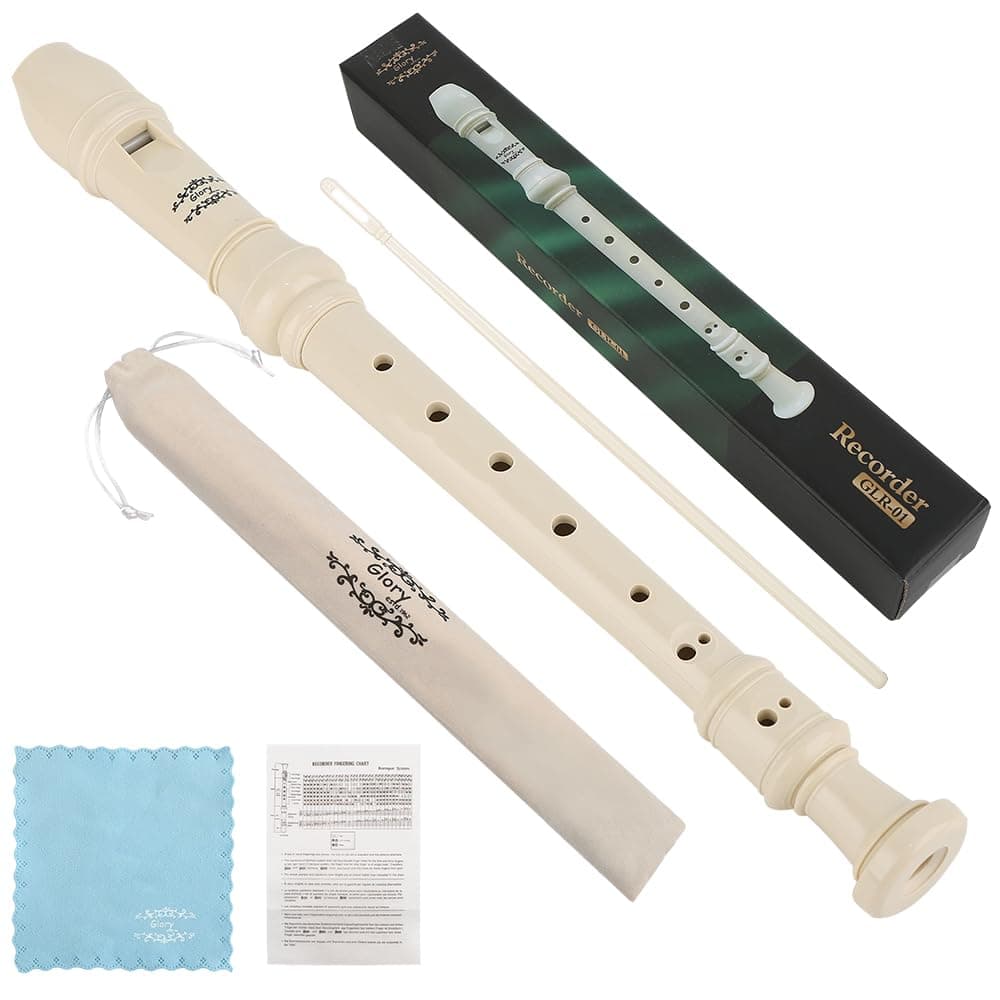 Glory Soprano Recorder Instrument for Beginner, German Fingering C Key Recorder Instrument,Beige