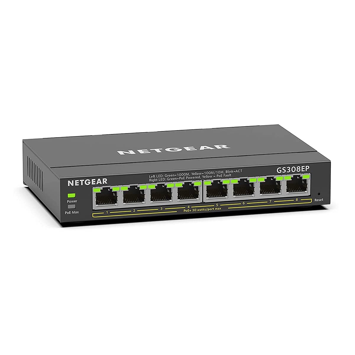 NETGEAR PoE Switch 8 Port Gigabit Ethernet Plus Network Switch (GS308EP) - with 8 x PoE+ @ 62W - Desktop or Wall Mount