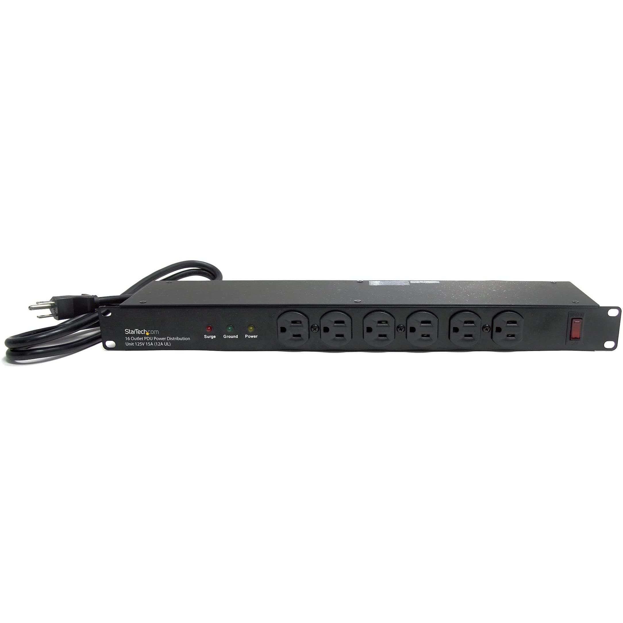 StarTech.com 16 Outlet Horizontal 1U Rack Mount PDU Power Strip for Network Server Racks - Surge Protection - 120V/15A - 6ft Power Cord (RKPW161915)