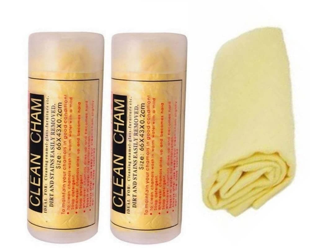 Clean Cham® Liquid Absorbing Chamois Cloth for Car Cleaning Microfiber Cloth Big 2 Piece 66 CM x 43 CM