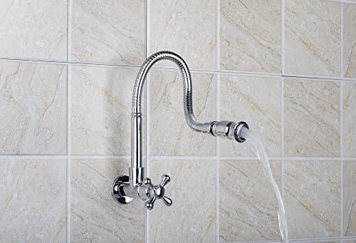 360 Swivel Spray Wall Mounted Kitchen Cold Water Single Handle Kitchen Sink Tap Faucet with Multifunctional Spray, Chrome 9898799