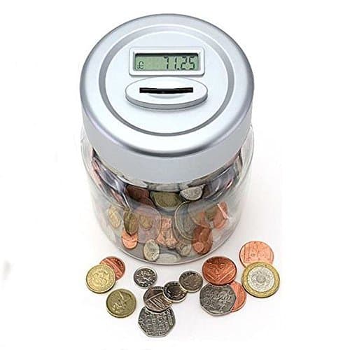 DIGITAL COIN COUNTER JAR MONEY SAVING BOX COUNTERS COUNTS COINS LCD DISPLAY-GIFT
