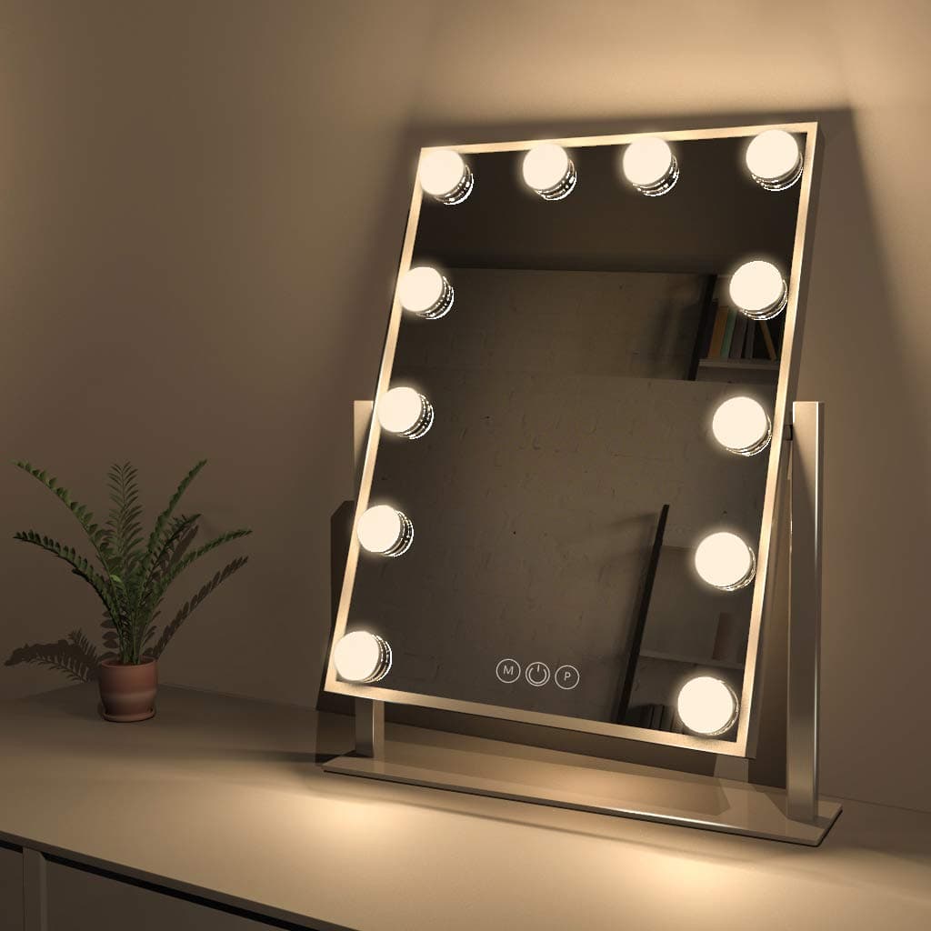 Fenair Makeup Vanity Mirror with Lights, Large Lighted Vanity Makeup Mirror 47cm x30cm - Hollywood Style,3 Color Lighting Model,360° Rotation Cosmetic Mirror with 12 Detachable Dimmable Bulbs