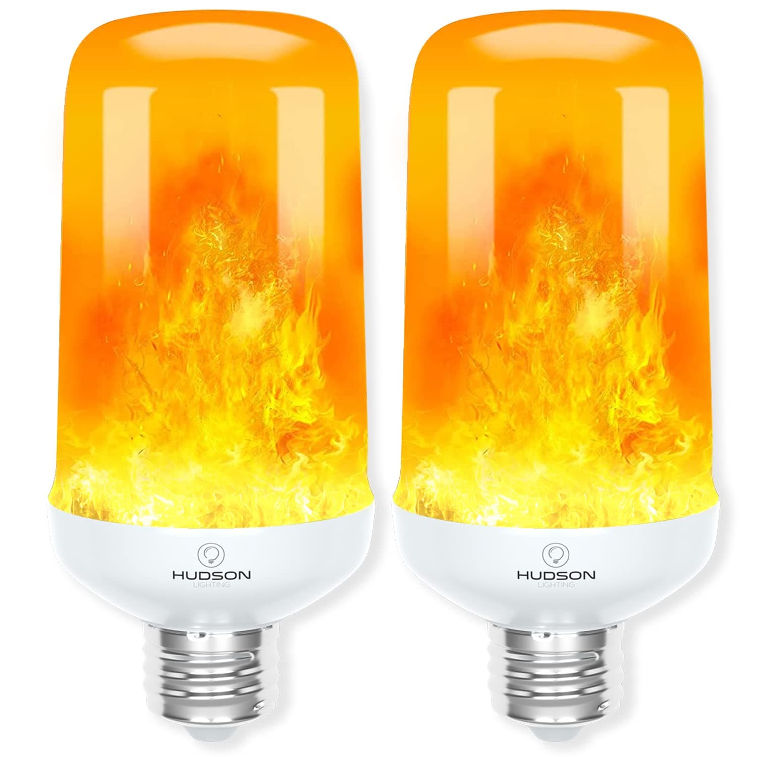 HUDSON BULB CO. LED Flickering Flame Light s: E26 Standard Base Flame - Upside Down Effect - 3W - 200 Lumen - Single Mode - Energy Efficient Flaming Fire Lights for Indoor/Outdoor Use - 2 pack