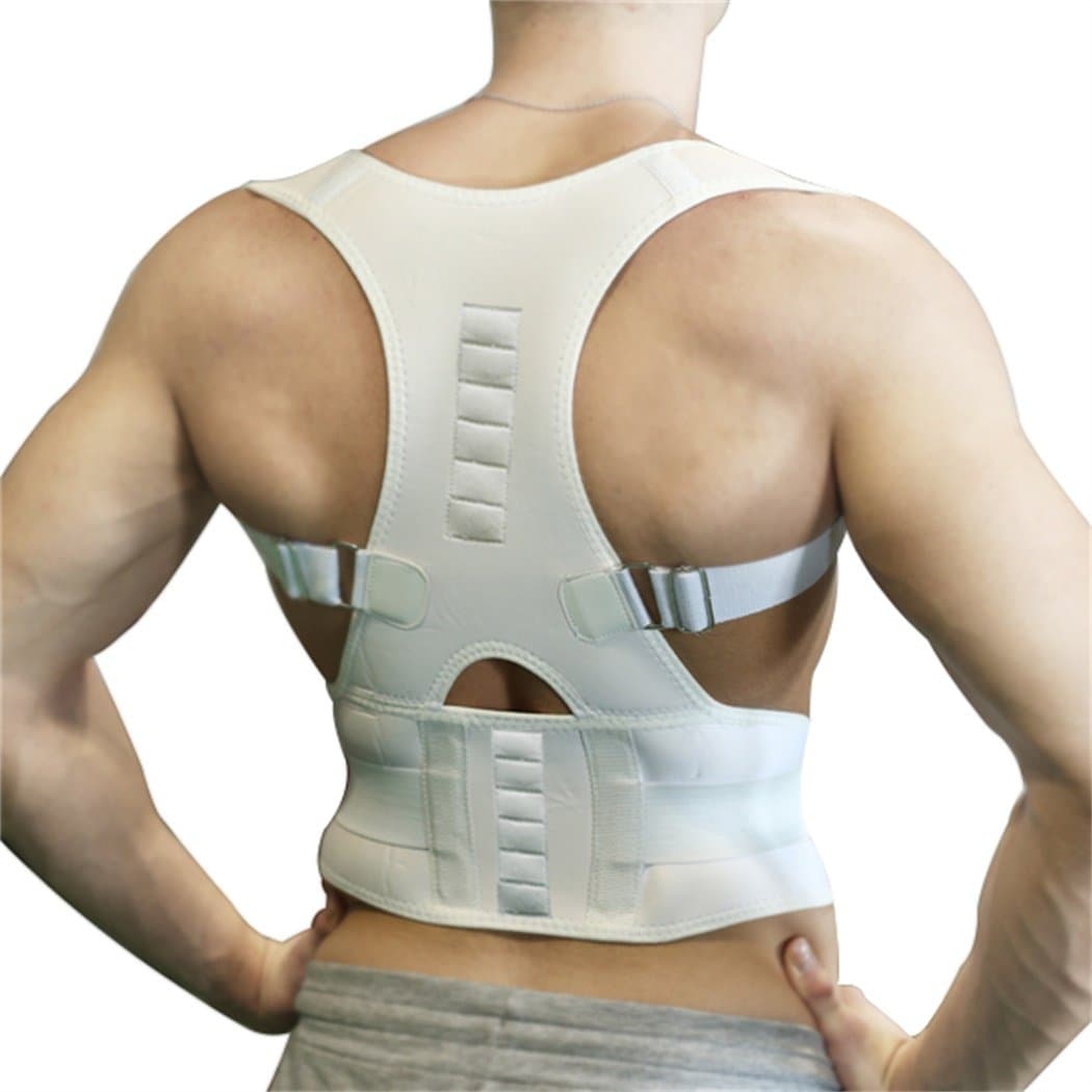 AOFIT Upgraded Version 10PCS Magnets Back Support Belt for Posture Correction and Back Pain Support - Unisex (M, White)