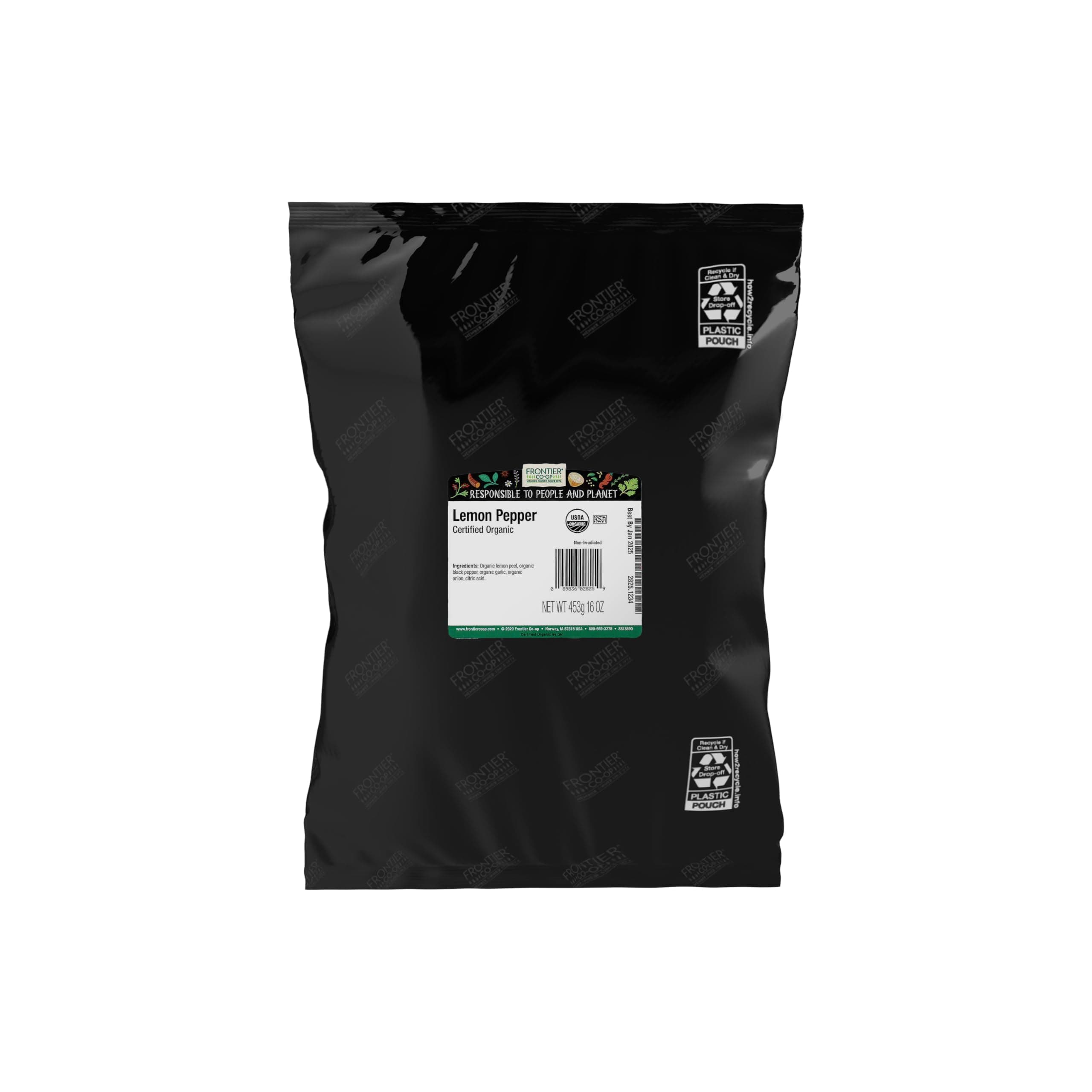 Frontier Co-op Organic Lemon Pepper, 1-pound Bulk Bag, Salt-free, Zesty and Pepper to Perk up any Dish