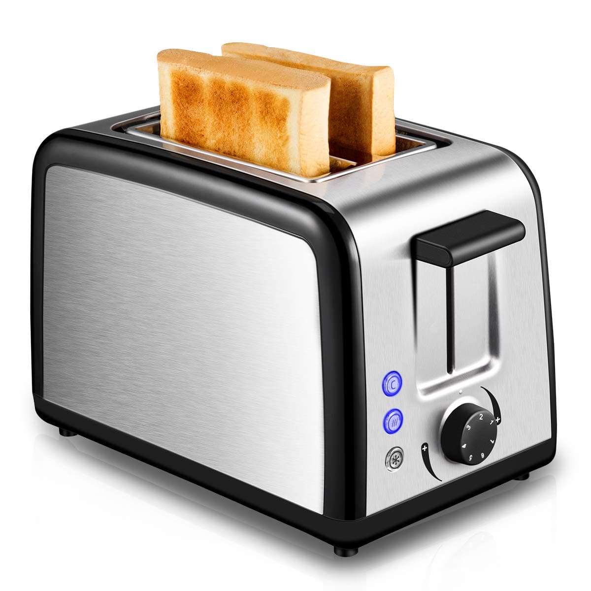Toaster 2 Slice Warming Rack Brushed Stainless Steel for Breakfast Bread Toasters Defrost Reheat Cancel Button Removable Crumb Tray By KEEMO