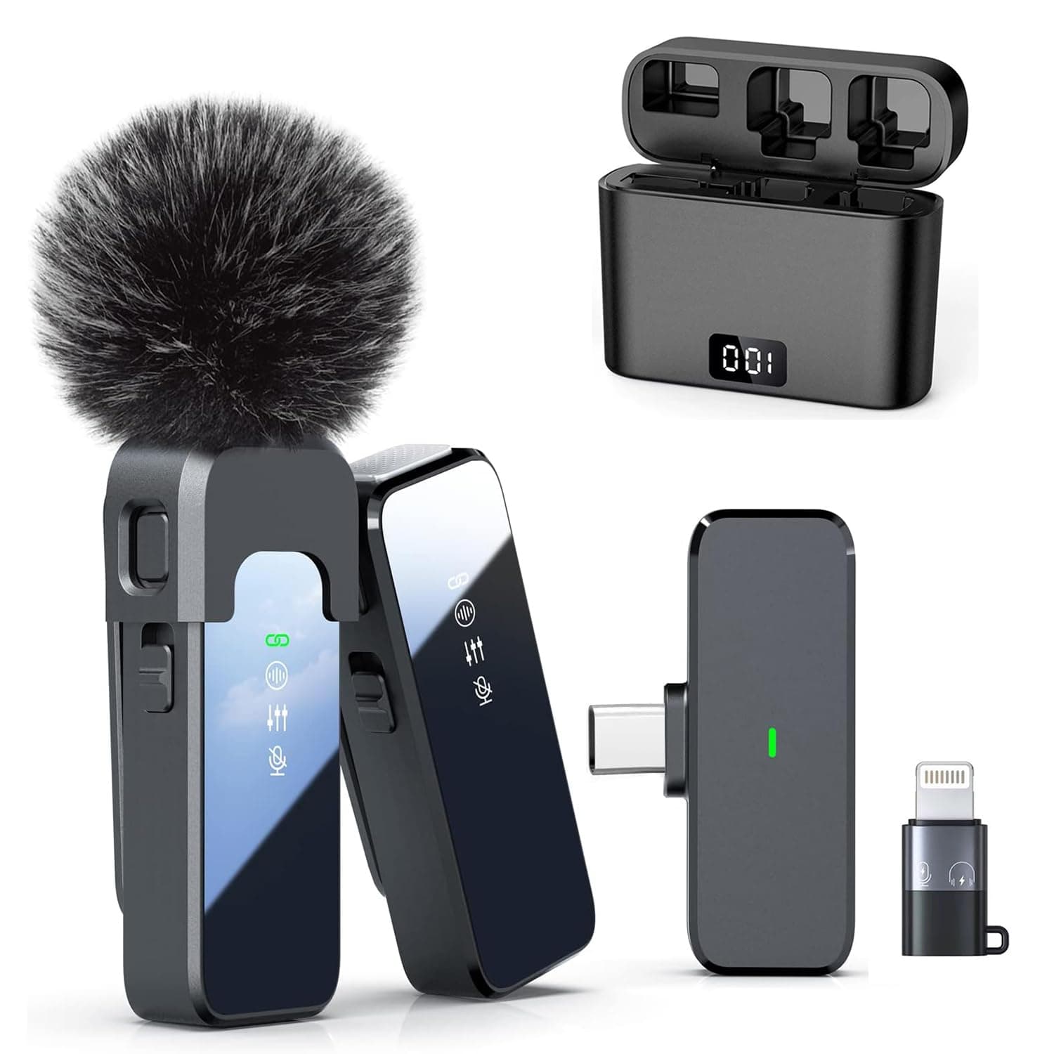 Exrp Wireless Lavalier Microphone for Android and iPhone with Noise Cancellation, 100ft Transmission, 33H Battery Life, Wireless Lapel Microphone for Video Recording,with charging compartment