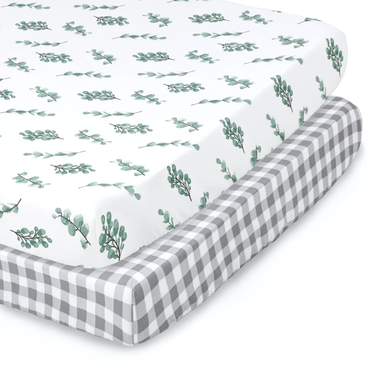 The PeanutshellFitted Pack n Play, Playard, Mini Crib Sheets for Baby Boys or Girls | Unisex 2 Pack Set | Farmhouse Floral & Grey Plaid