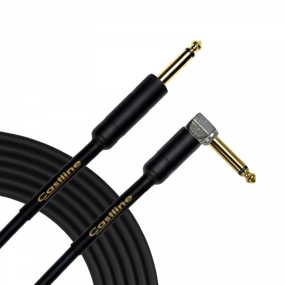 2 Ft Castline Gold 1/4" TS Straight 1/4" TS Right Angle Unbalanced Patch Cable Mogami 2524