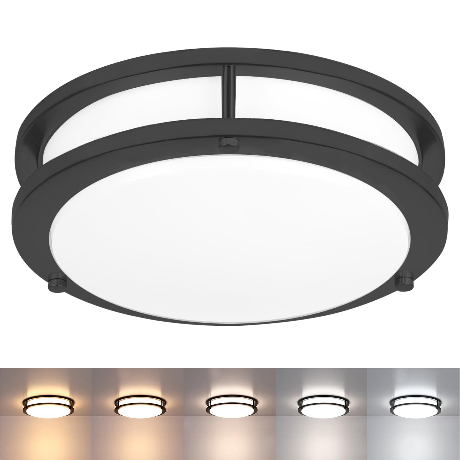 Black Ceiling Light Fixture, 10 Inch Flush Mount Light Fixture, 17W Ceiling L...
